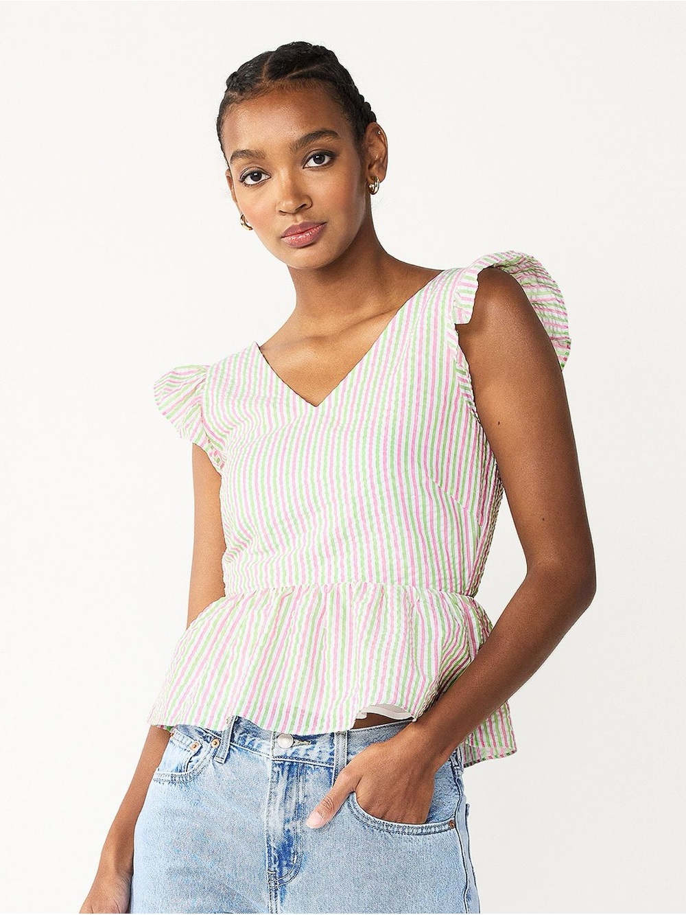 Draper James - The Flutter Sleeve Peplum-Hem Top
